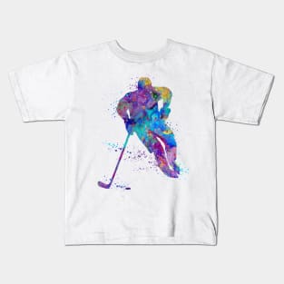 Ice Hockey Boy Player Watercolor Silhouette Kids T-Shirt